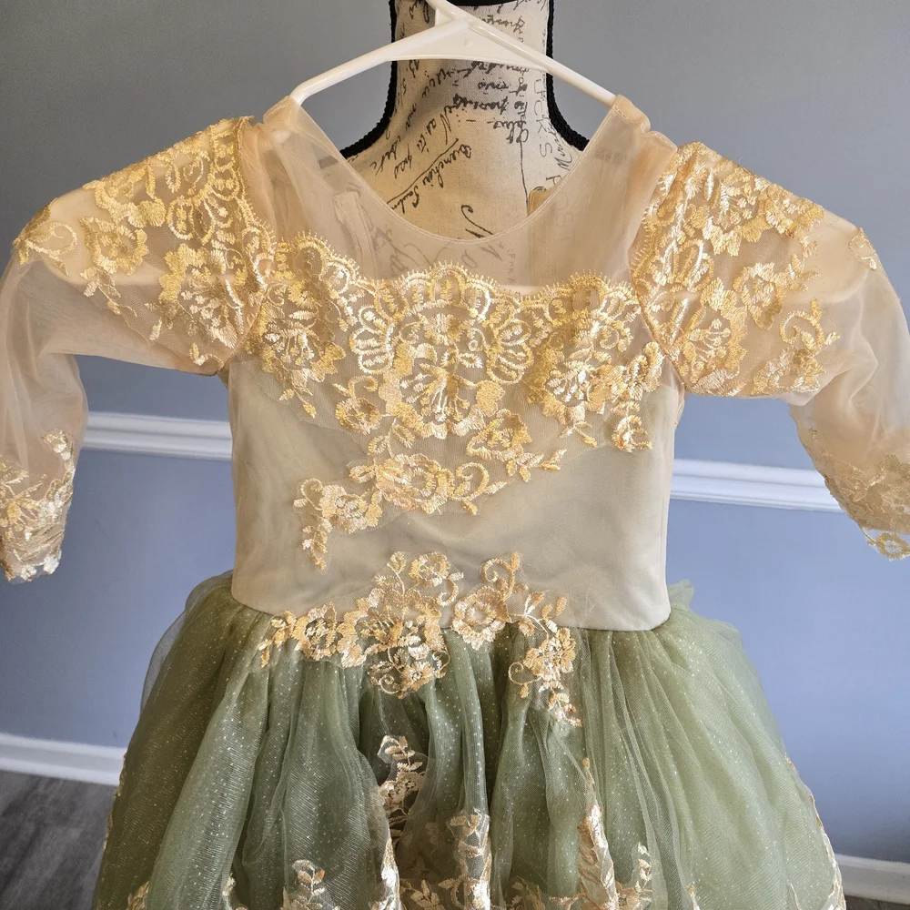 Elegant Green and Gold Kids Costume Dress
